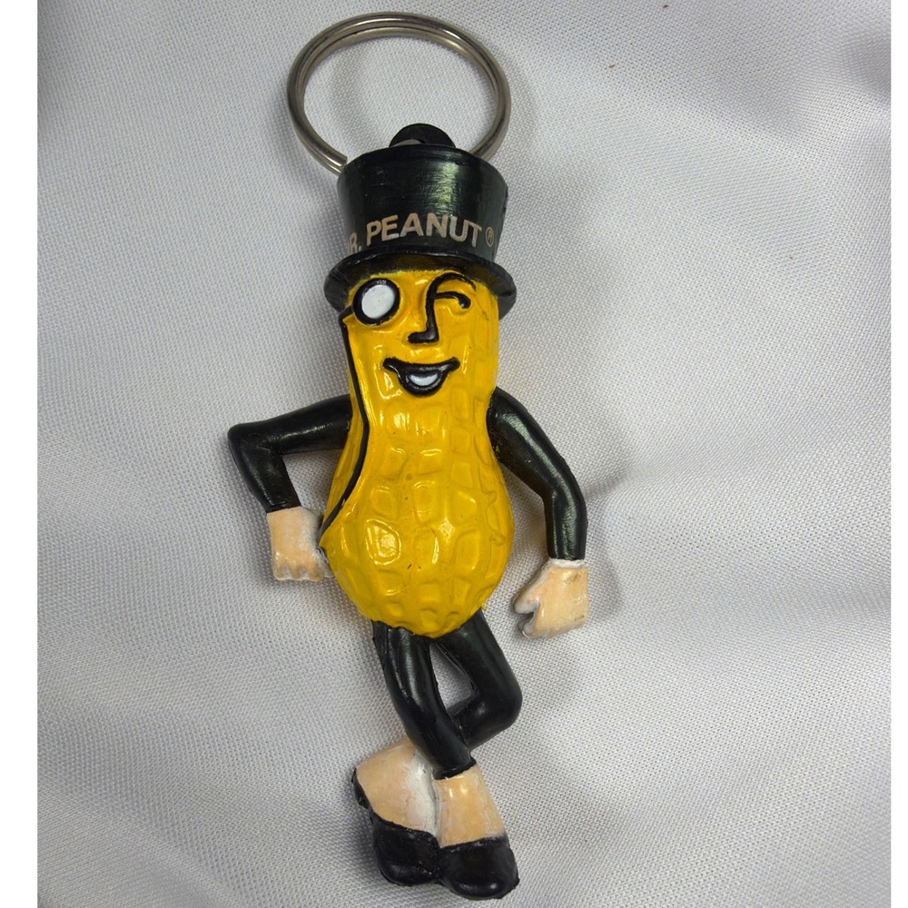 Planters Mr Peanut Keychain Unisex OS Yellow Black Rubber Retro Vintage Mascot